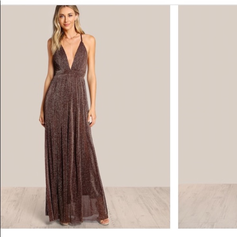 Sheer Shein dress, brown/red with gold shimmer.
